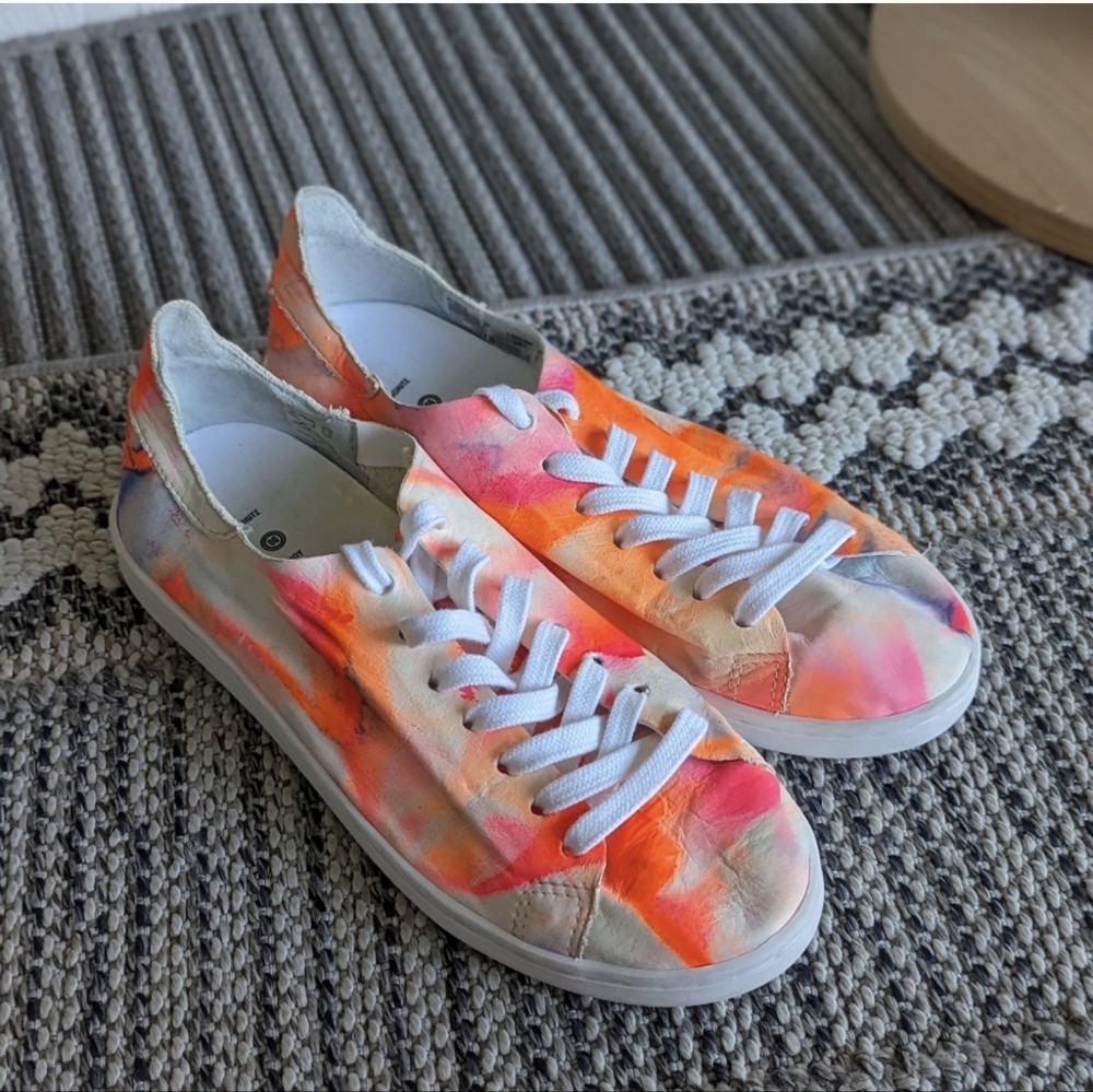 SCHUTZ 8.5 Ofelia Tie Dye Sneakers Luxury Soft Leather Neon Athletic Shoe